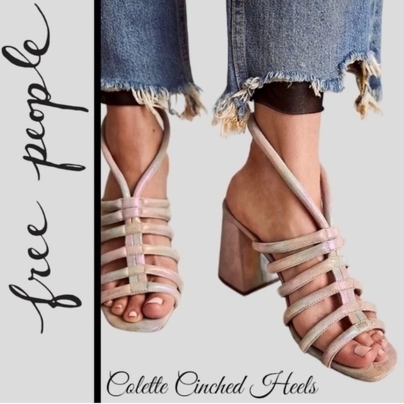 Free People Colette Cinched Heel Rainbow Metallic Size 37 - Picture 1 of 13